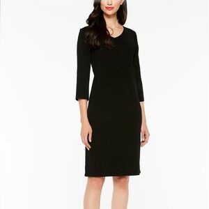 Ming wang NWOT XS 3/4 Sleeve V-Neck Knit Dress, Black best seller $285